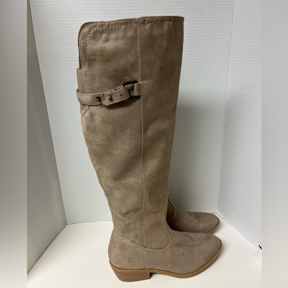 Maurices Emily Buckle Thigh High Riding Boot Faux Suede Taupe Equestrian Sz 10 - Picture 1 of 6